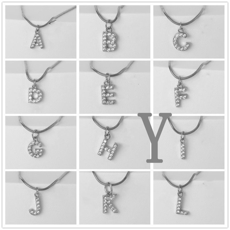Fashion Silver Y Gold Plated Copper And Diamond 26 Letter Necklace