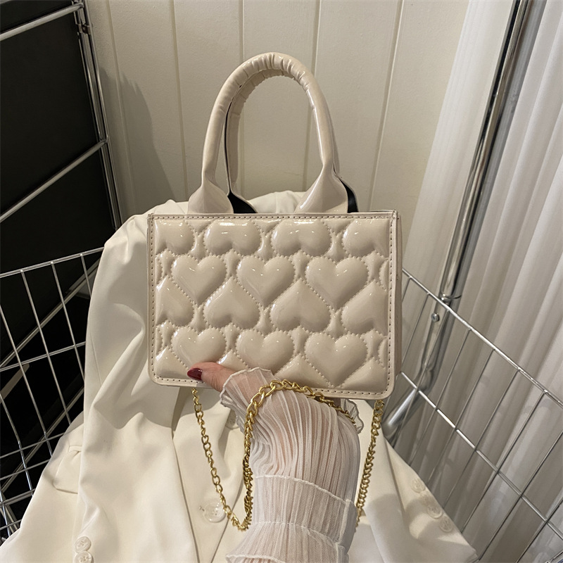 Fashion Off White Pu Heart Embossed Large Capacity Crossbody Bag