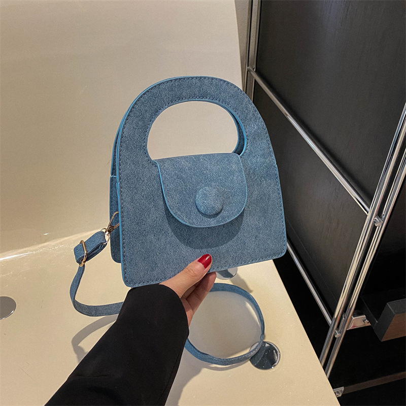 Fashion Denim Blue Pu Clamshell Large Capacity Crossbody Bag