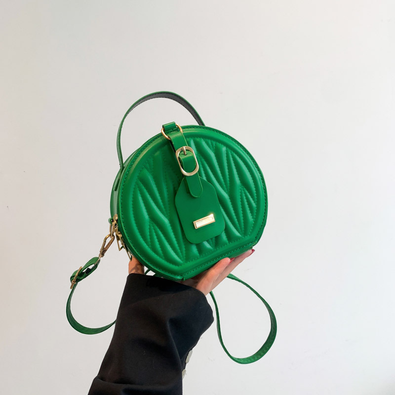 Fashion Green Pu Pleated Round Crossbody Bag
