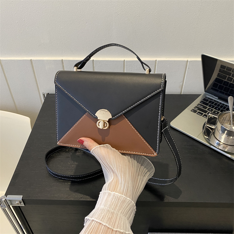 Fashion Black Pu Contrasting Color Envelope Cross-body Bag