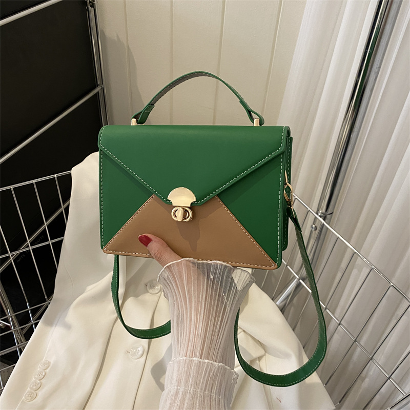 Fashion Green Pu Contrasting Color Envelope Cross-body Bag