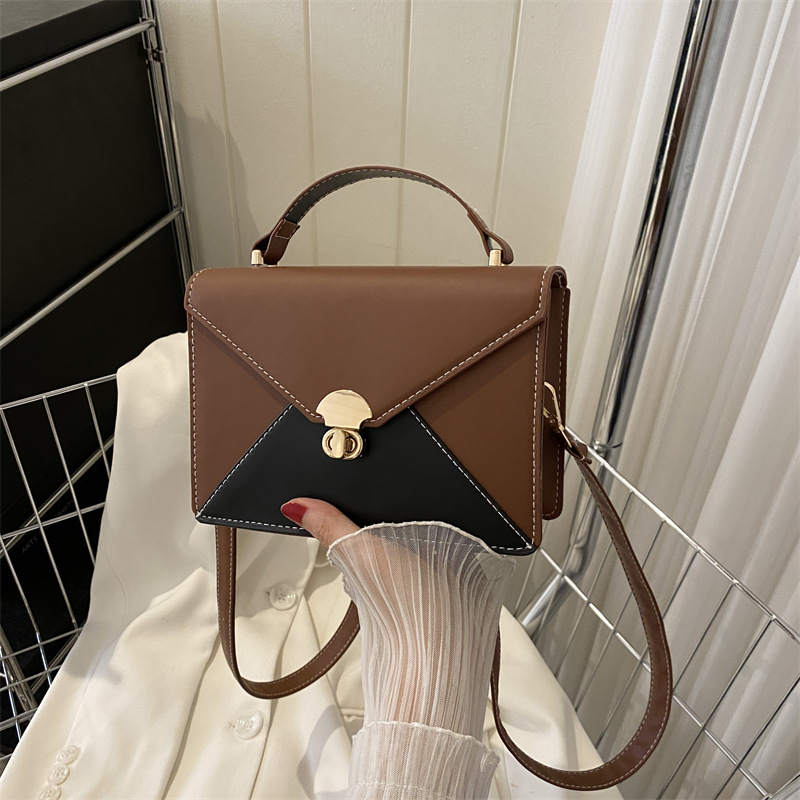 Fashion Coffee Color Pu Contrasting Color Envelope Cross-body Bag