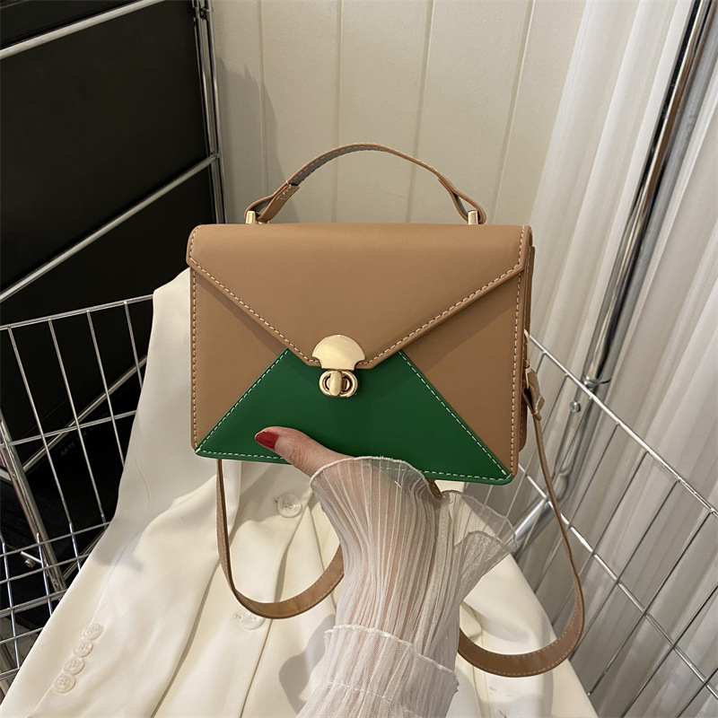 Fashion Khaki Pu Contrasting Color Envelope Cross-body Bag