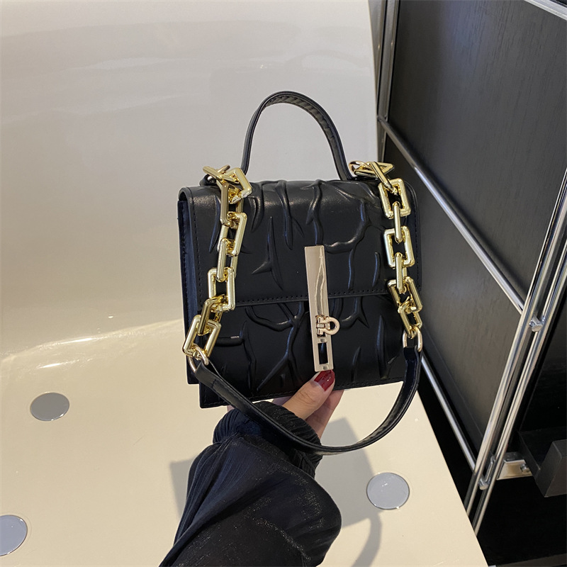 Fashion Black Pu Embossed Flap Crossbody Bag