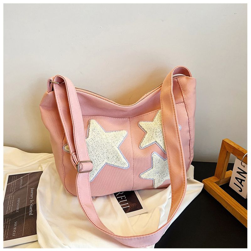 Fashion Pink Nylon Five-pointed Star Large Capacity Crossbody Bag