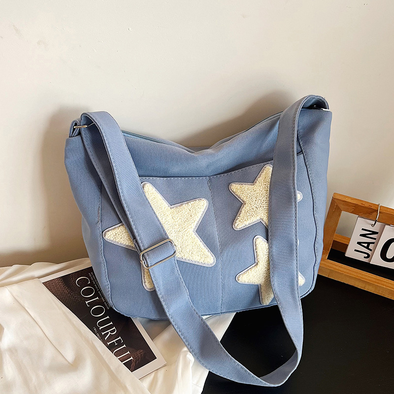 Fashion Blue Nylon Five-pointed Star Large Capacity Crossbody Bag