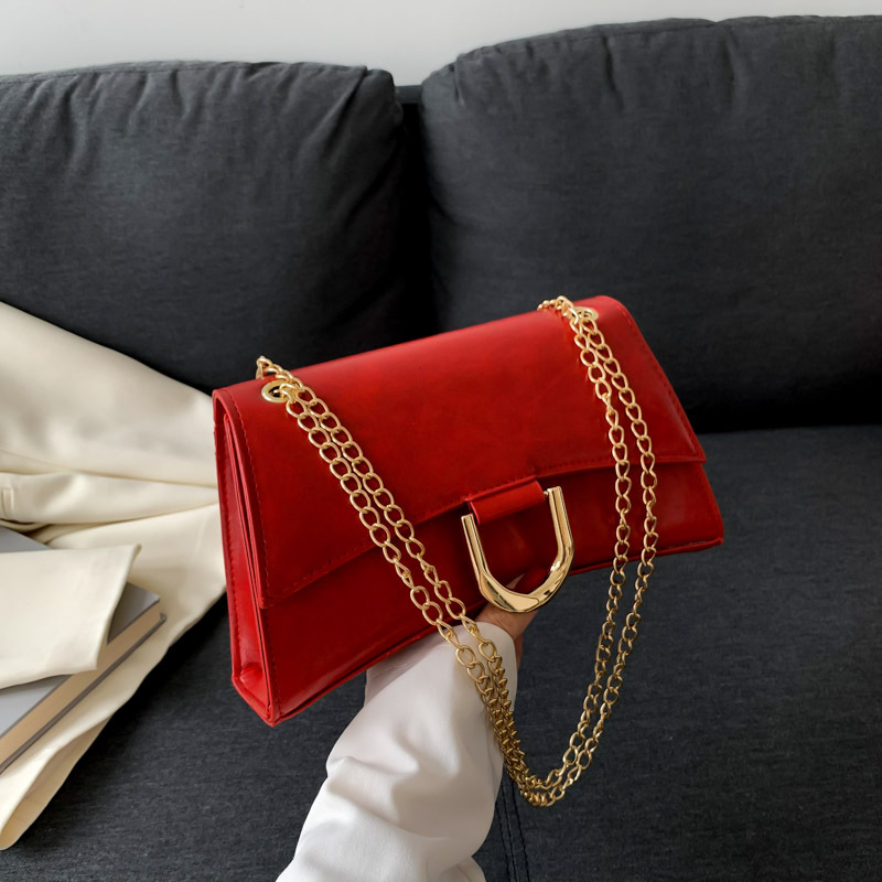 Fashion Red Pu Lock Flap Crossbody Bag