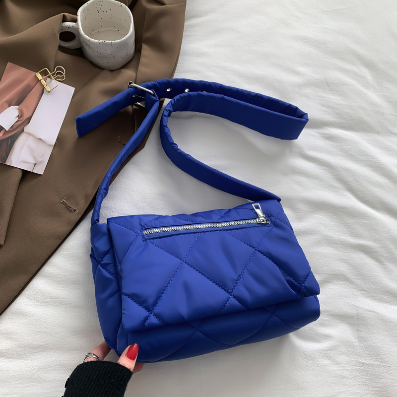Fashion Blue Cotton Diamond Large Capacity Crossbody Bag
