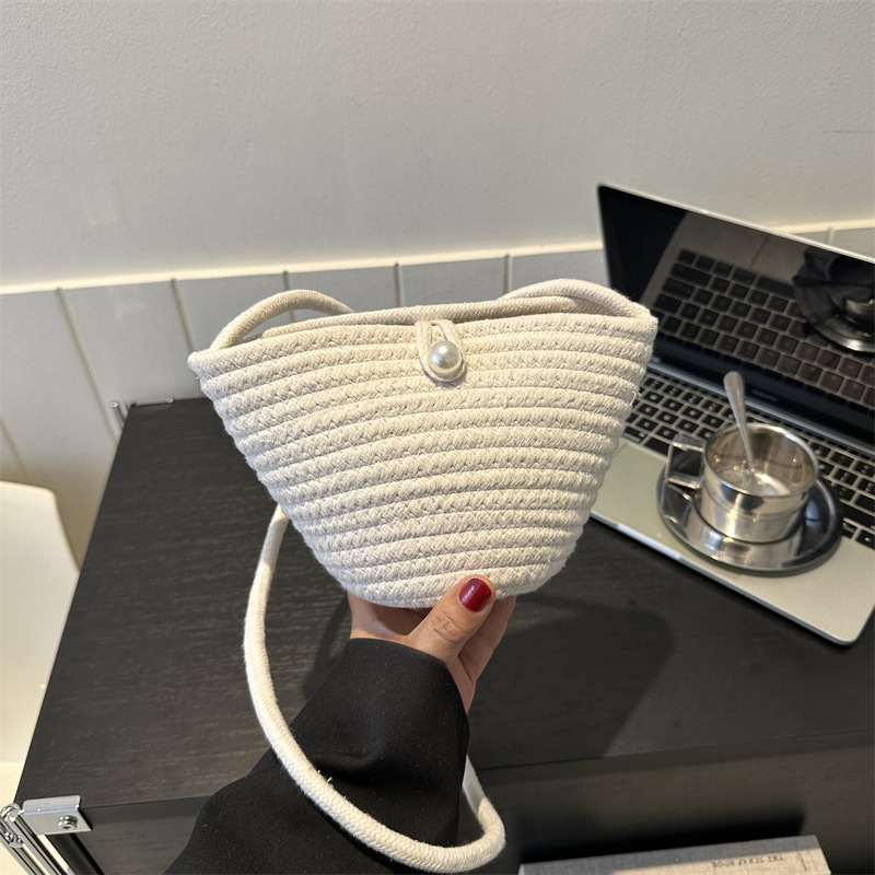 Fashion White Without Hanging Decorations Woven Large Capacity Crossbody Bag