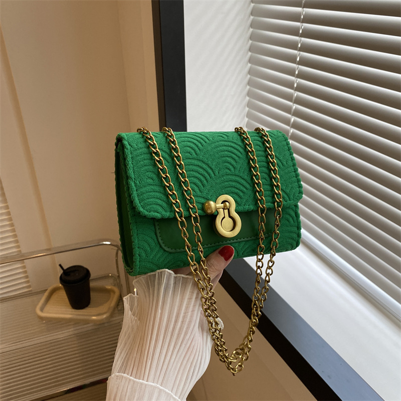 Fashion Green Pu Lock Flap Crossbody Bag