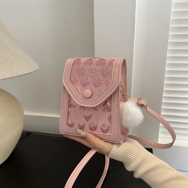 Fashion Pink With Hanging Ornaments Pu Love Flap Crossbody Bag