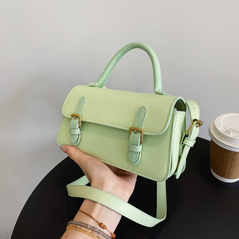 Fashion Green Pu Belt Buckle Flap Crossbody Bag