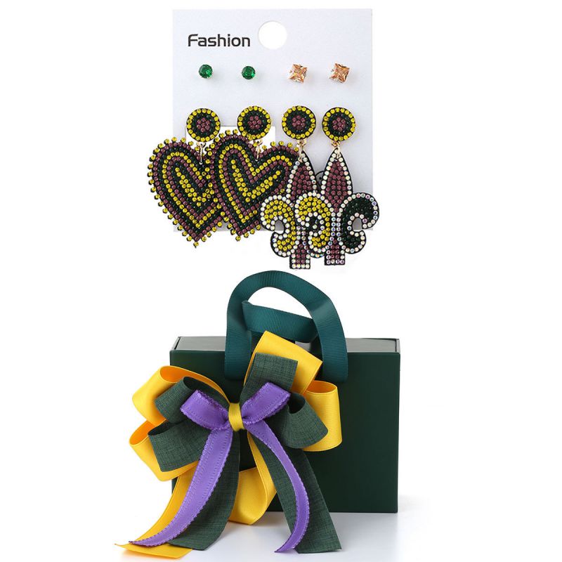 Fashion 12# Love Orioles [4 Pairs Of Bows In Dark Green Gift Box] Geometric Diamond Earring Set