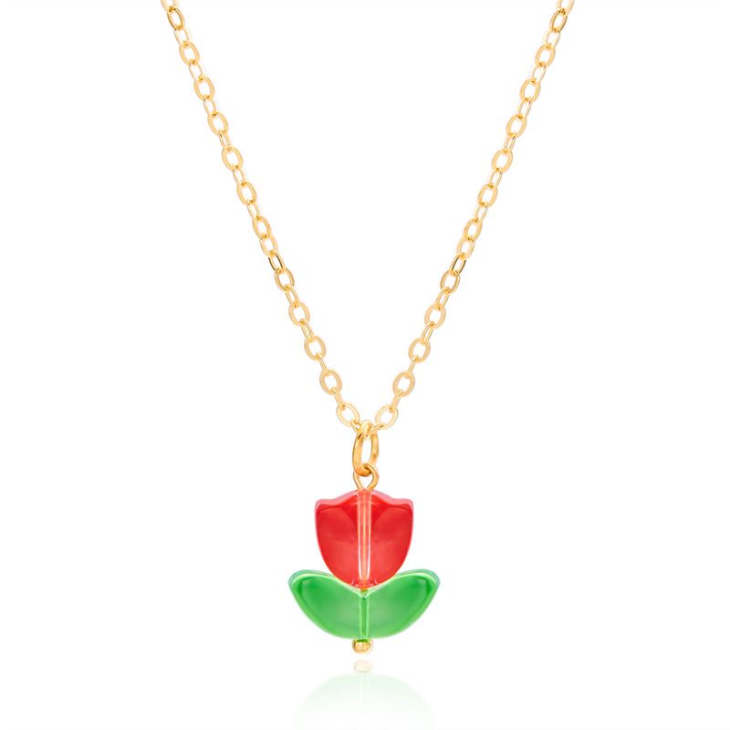 Fashion Red Resin Tulip Necklace