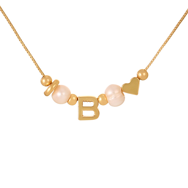 Fashion B Copper Love Pearl 26 Letter Pendant Beaded Necklace