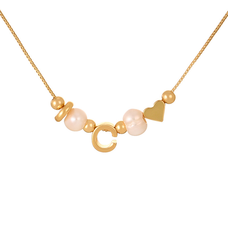 Fashion C Copper Love Pearl 26 Letter Pendant Beaded Necklace