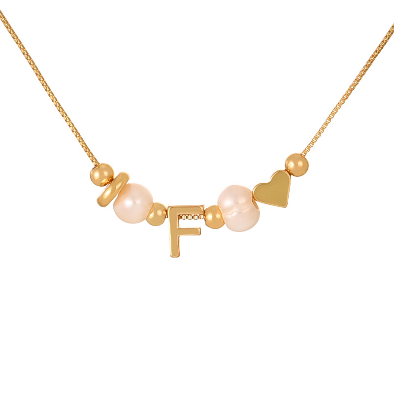 Fashion F Copper Love Pearl 26 Letter Pendant Beaded Necklace