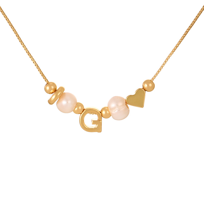 Fashion G Copper Love Pearl 26 Letter Pendant Beaded Necklace