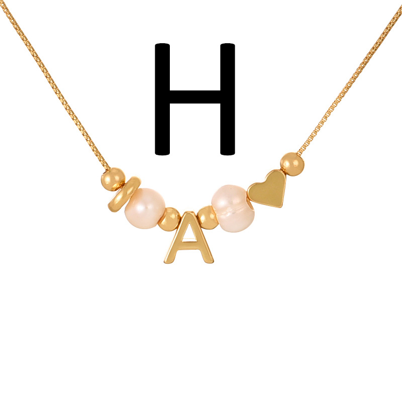 Fashion H Copper Love Pearl 26 Letter Pendant Beaded Necklace