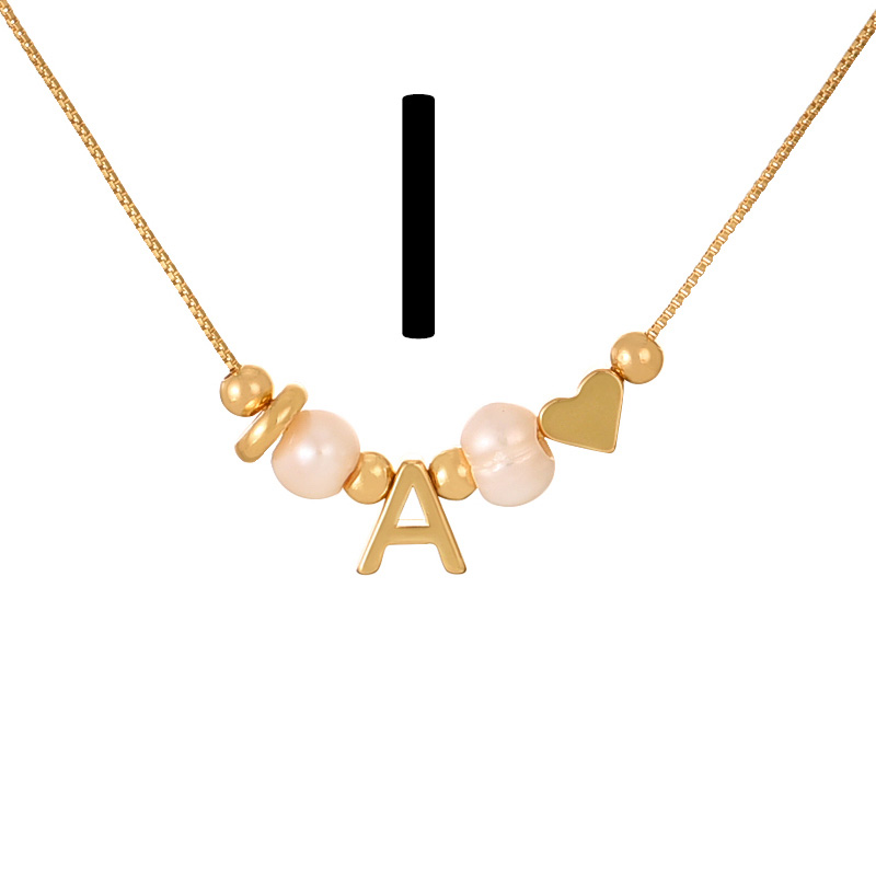 Fashion I Copper Love Pearl 26 Letter Pendant Beaded Necklace