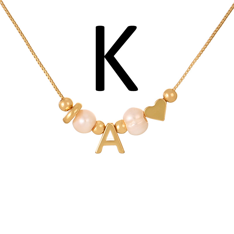 Fashion K Copper Love Pearl 26 Letter Pendant Beaded Necklace