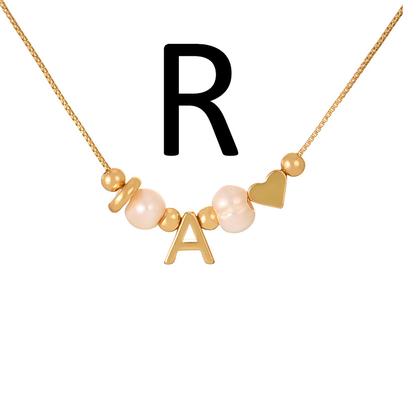 Fashion R Copper Love Pearl 26 Letter Pendant Beaded Necklace