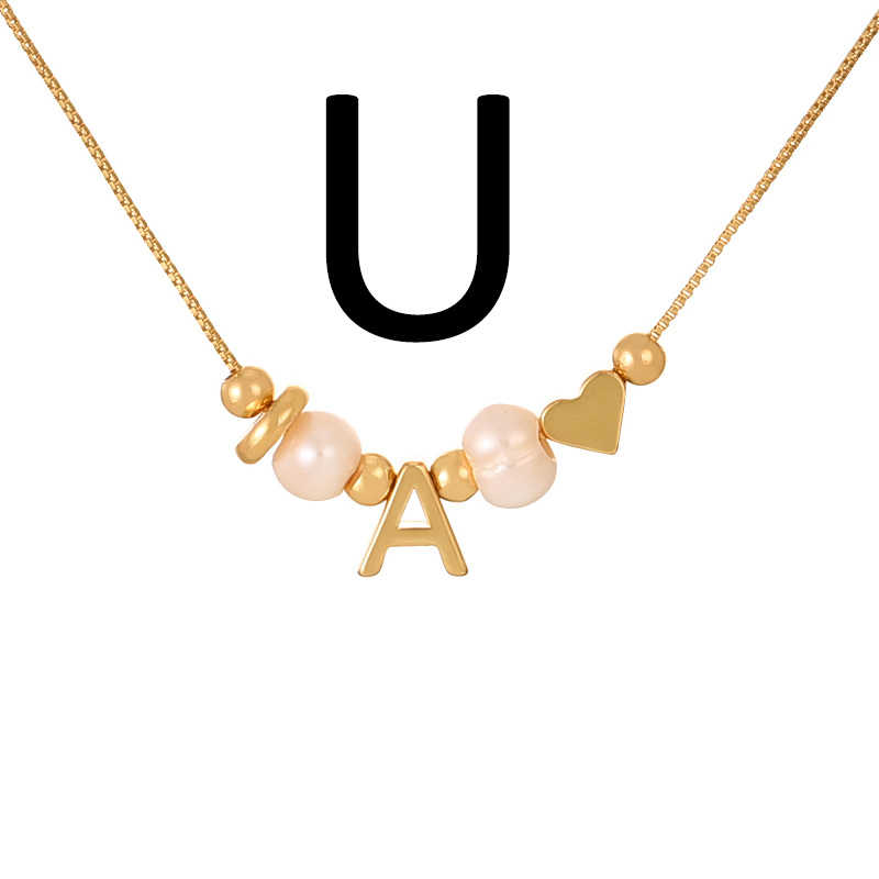 Fashion U Copper Love Pearl 26 Letter Pendant Beaded Necklace