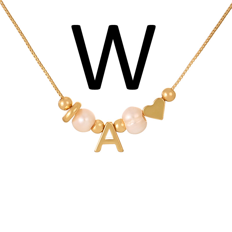 Fashion W Copper Love Pearl 26 Letter Pendant Beaded Necklace
