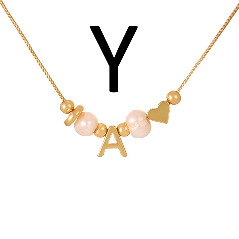 Fashion Y Copper Love Pearl 26 Letter Pendant Beaded Necklace
