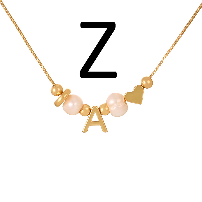 Fashion Z Copper Love Pearl 26 Letter Pendant Beaded Necklace