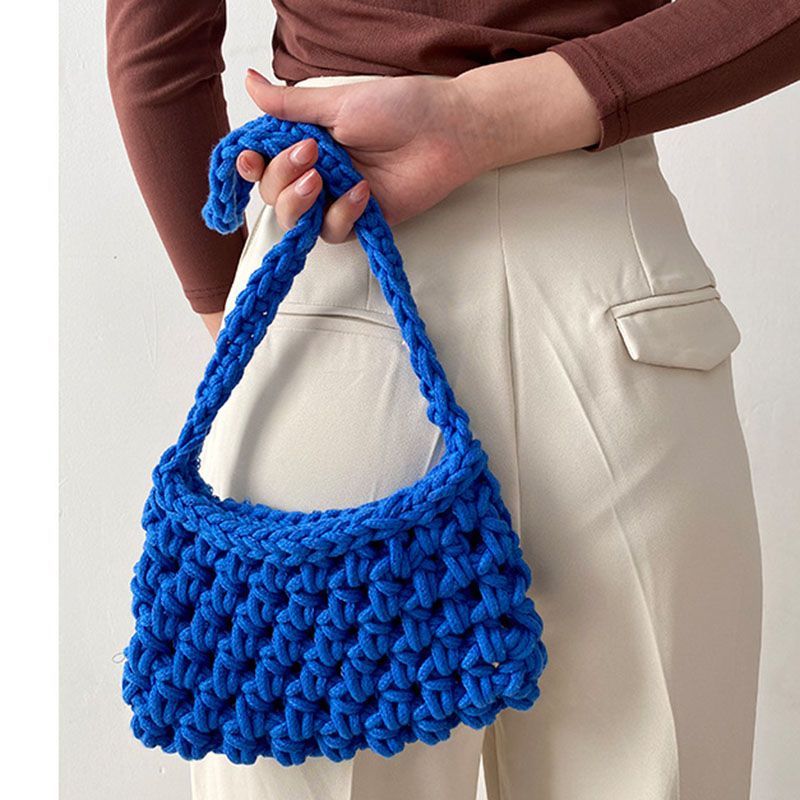 Fashion Light Blue [finished Product Package] Cotton Rope Woven Shoulder Bag