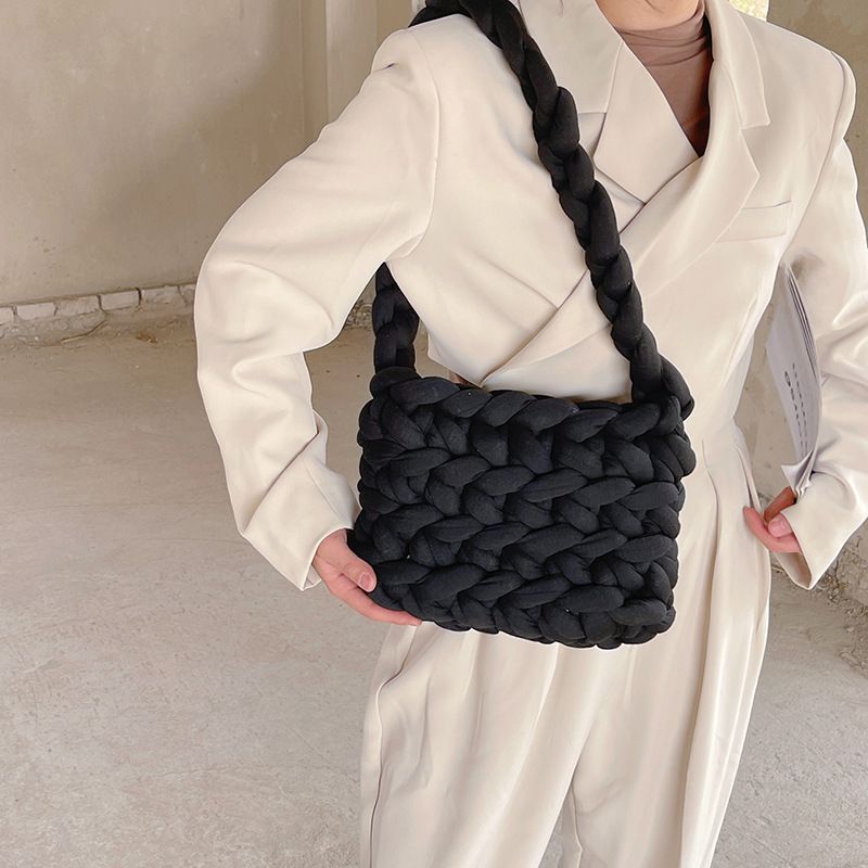 Fashion Black Wool Knitted Shoulder Bag