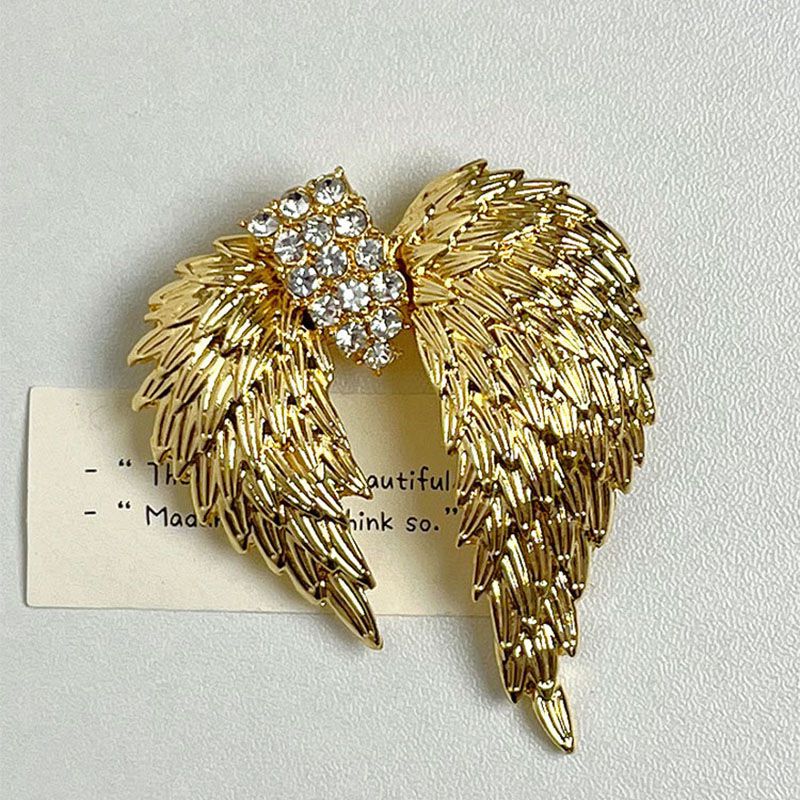 Fashion Gold Alloy Diamond Wing Brooch