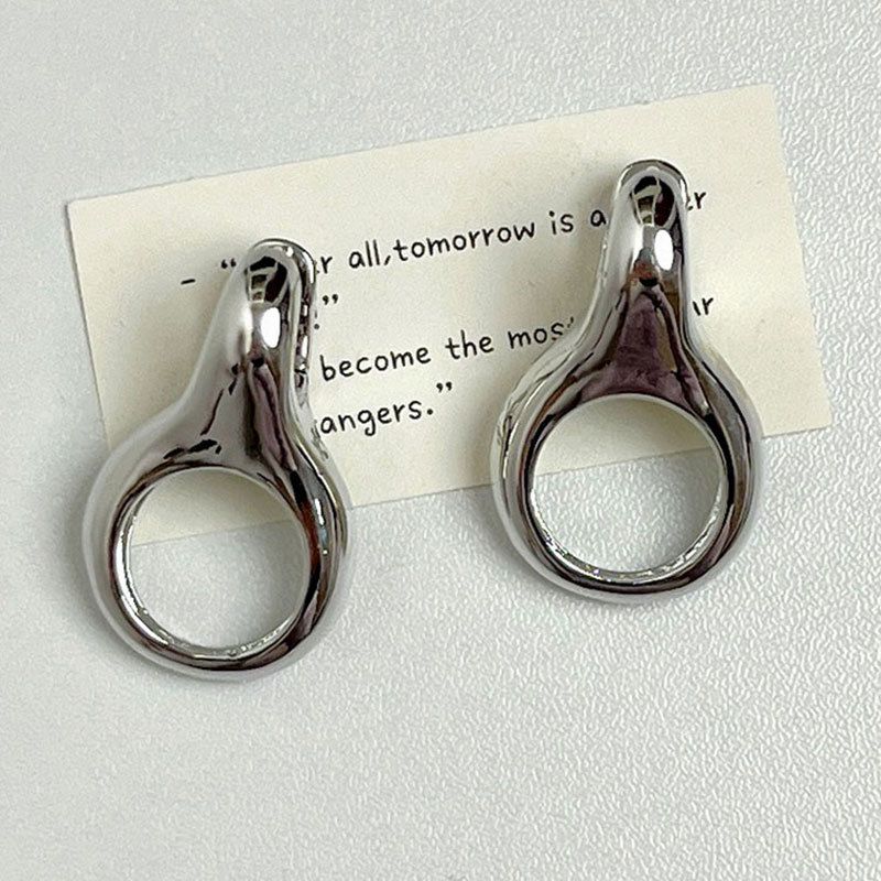 Fashion Silver Metal Geometric Circle Stud Earrings