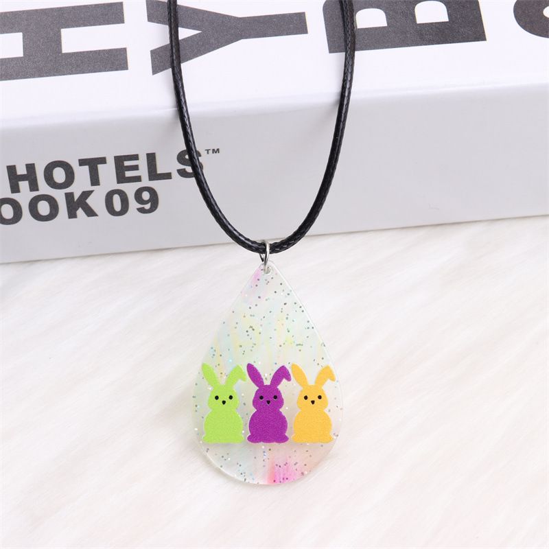 Fashion Purple Rabbit-necklace Acrylic Rabbit Print Drop Necklace