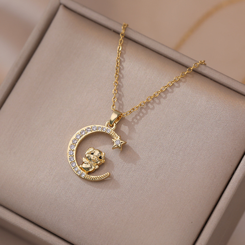 Fashion 3# Copper Diamond Moon Zodiac Necklace