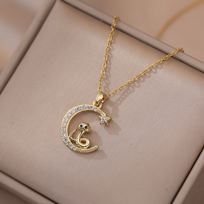 Fashion 4# Copper Diamond Moon Zodiac Necklace