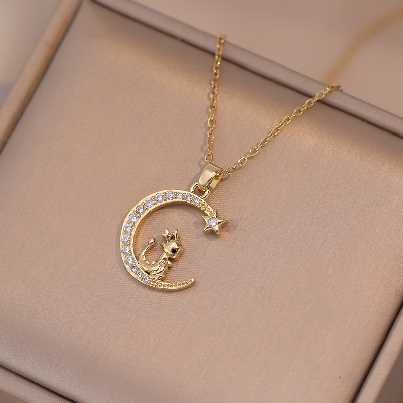 Fashion 5# Copper Diamond Moon Zodiac Necklace