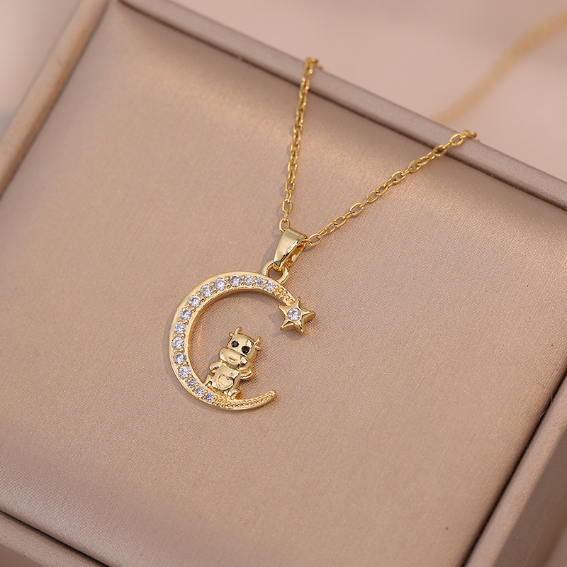 Fashion 6# Copper Diamond Moon Zodiac Necklace