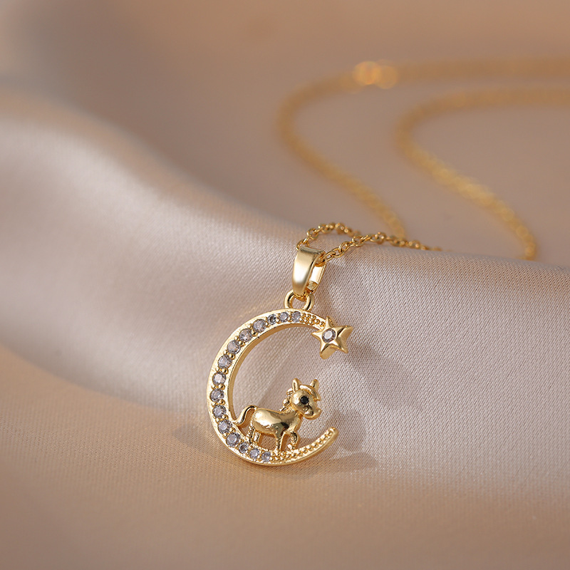 Fashion 8# Copper Diamond Moon Zodiac Necklace