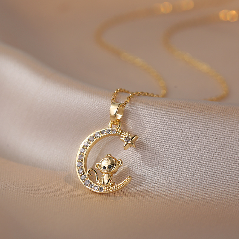 Fashion 10# Copper Diamond Moon Zodiac Necklace