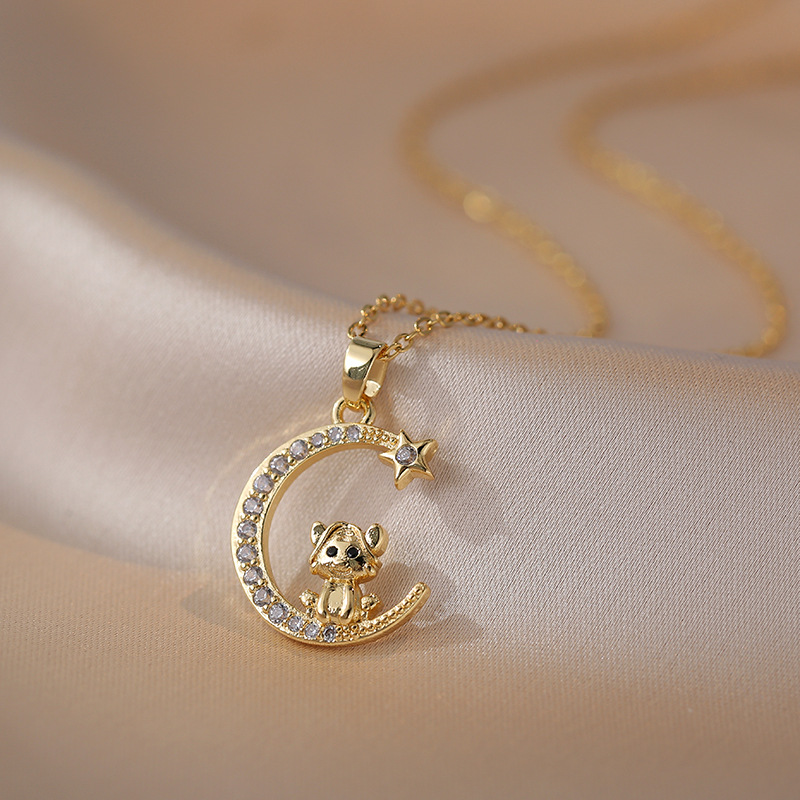 Fashion 12# Copper Diamond Moon Zodiac Necklace