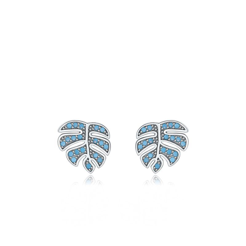 Fashion Silver Sterling Silver Turquoise Leaf Stud Earrings