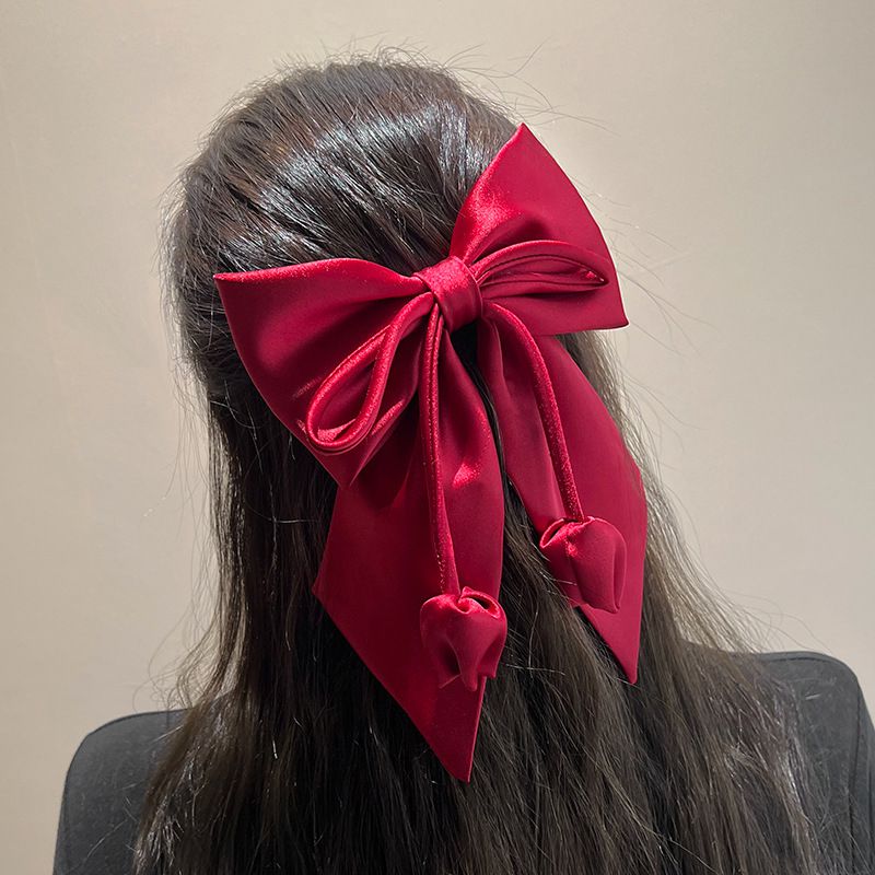 Fashion Red Satin Bow Rose Hairpin Satin Bow Rose Hairpin