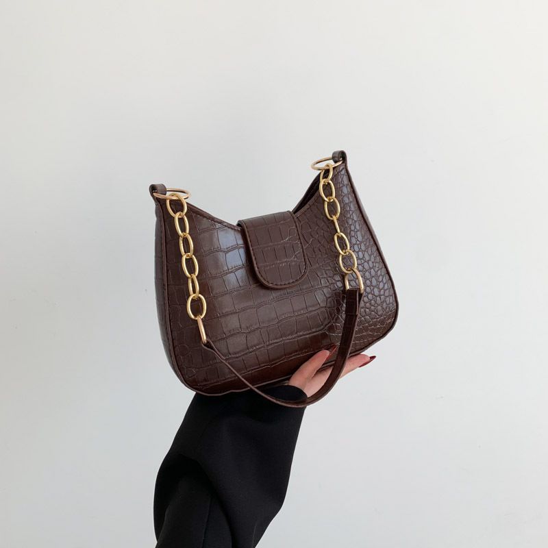 Fashion Dark Brown Pu Head Pattern Large Capacity Shoulder Bag