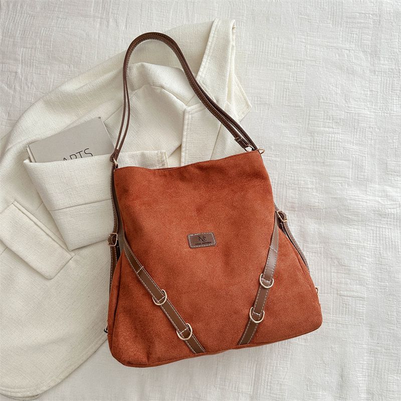 Fashion Brown Large Capacity Label Shoulder Bag