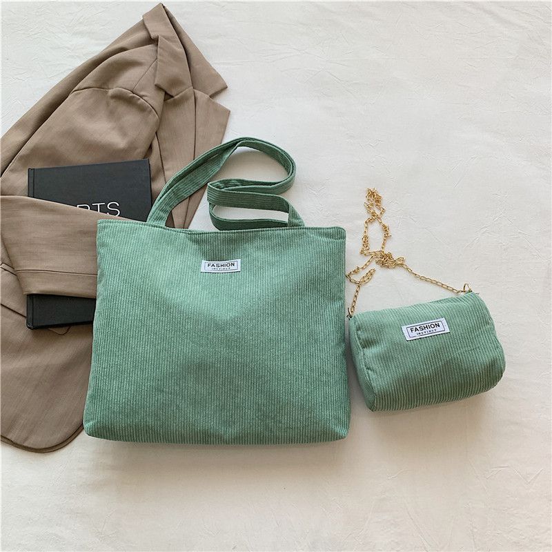 Fashion Matcha Green Corduroy Large Capacity Shoulder Bag