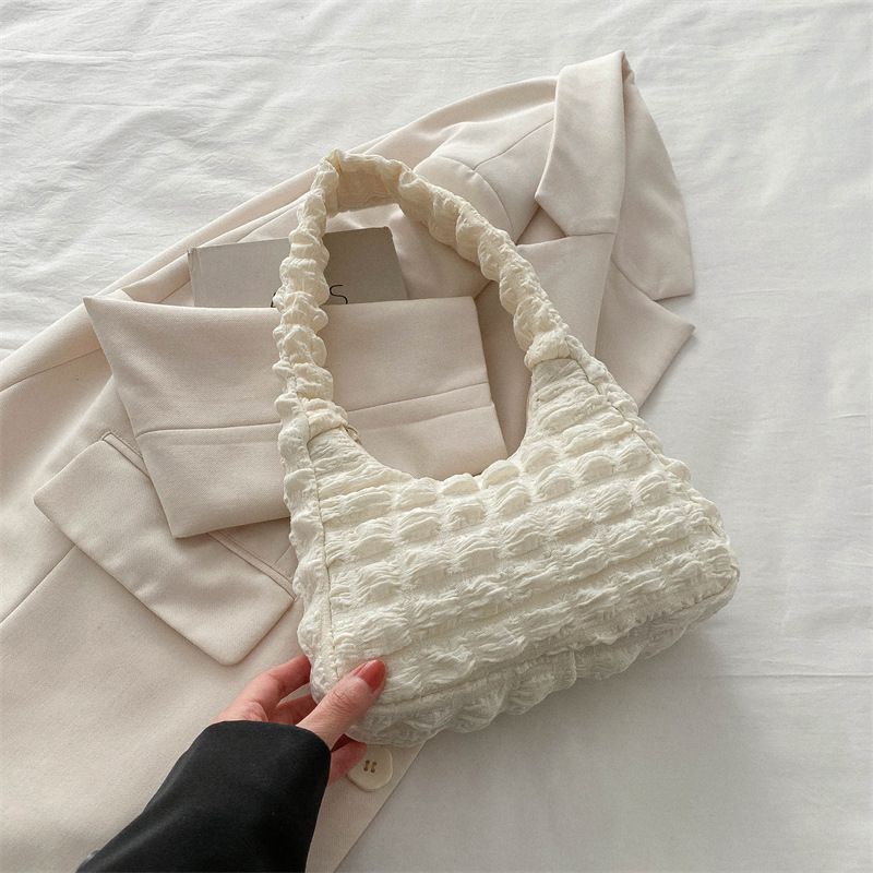 Fashion White Nylon Pleated Large Capacity Tote Bag
