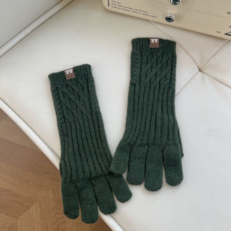 Fashion 4d Vertical Net Rope Spelling Green Polyester Knitted Five-finger Gloves